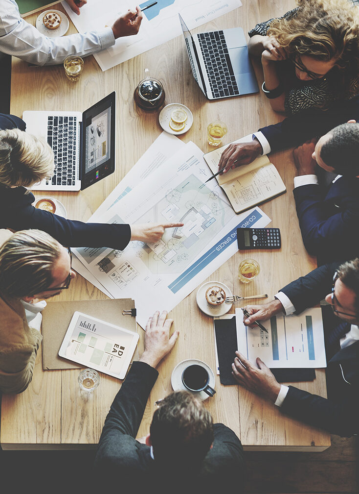 Professionals looking over data made in a pivot table using microsoft excel