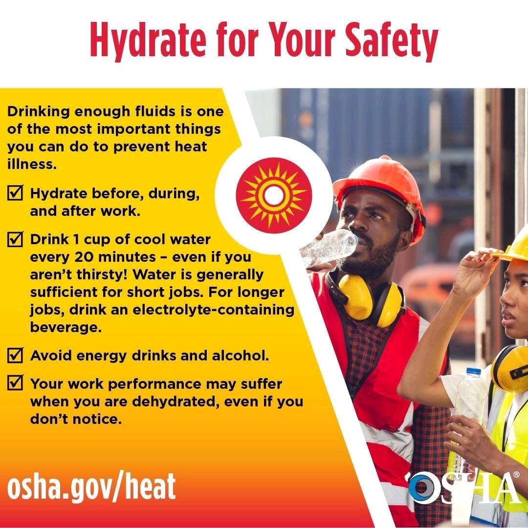 Tips for staying hydrated at work via OSHA