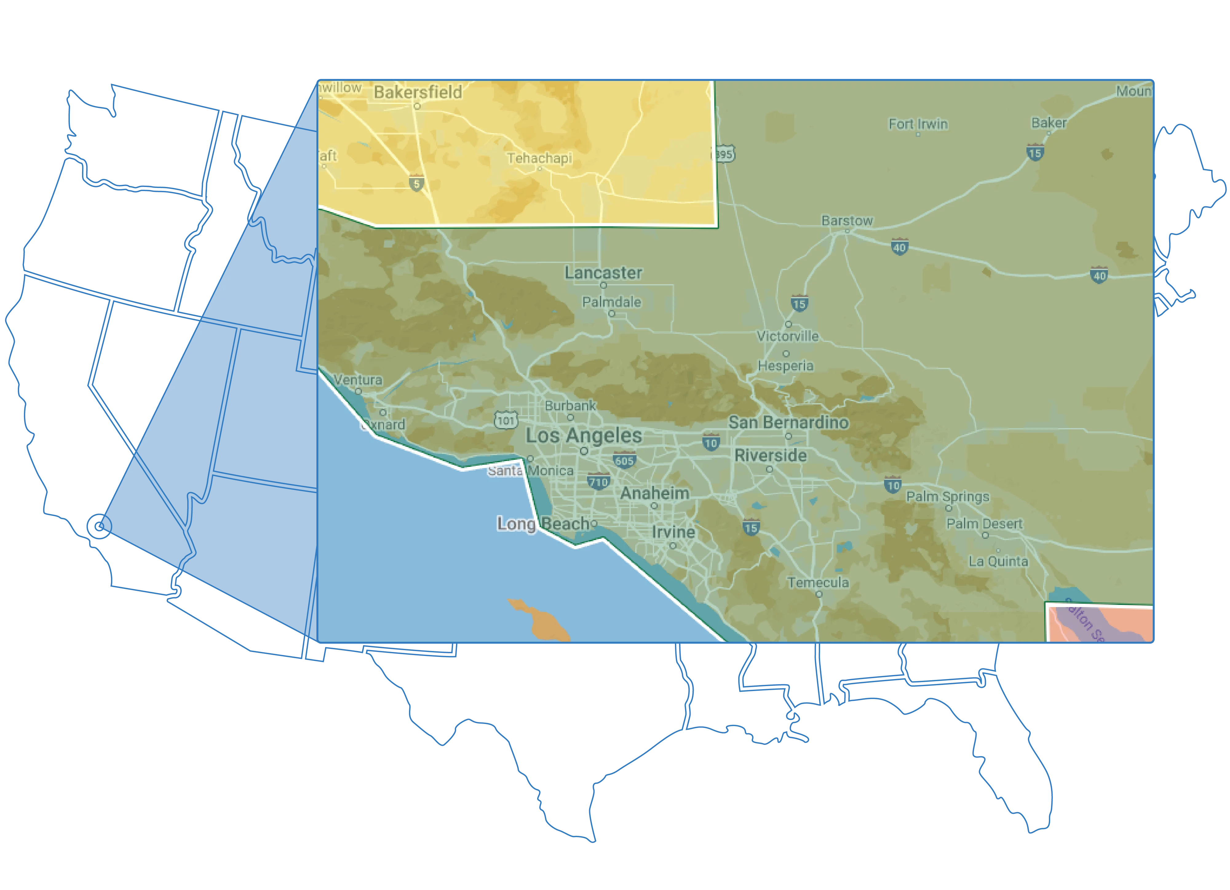 Los Angeles and greater Southern California is among the highest-income regions in the U.S. You would have to head northeast to Bakersfield or south all the way to the Mexican border at Calexico to find incomes and prices similar to averages in more affordable states.