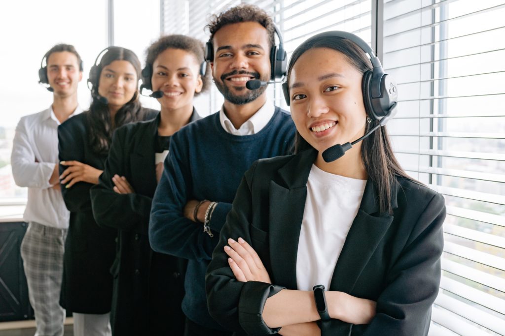 A group of call center employees ready to manage customer relations.