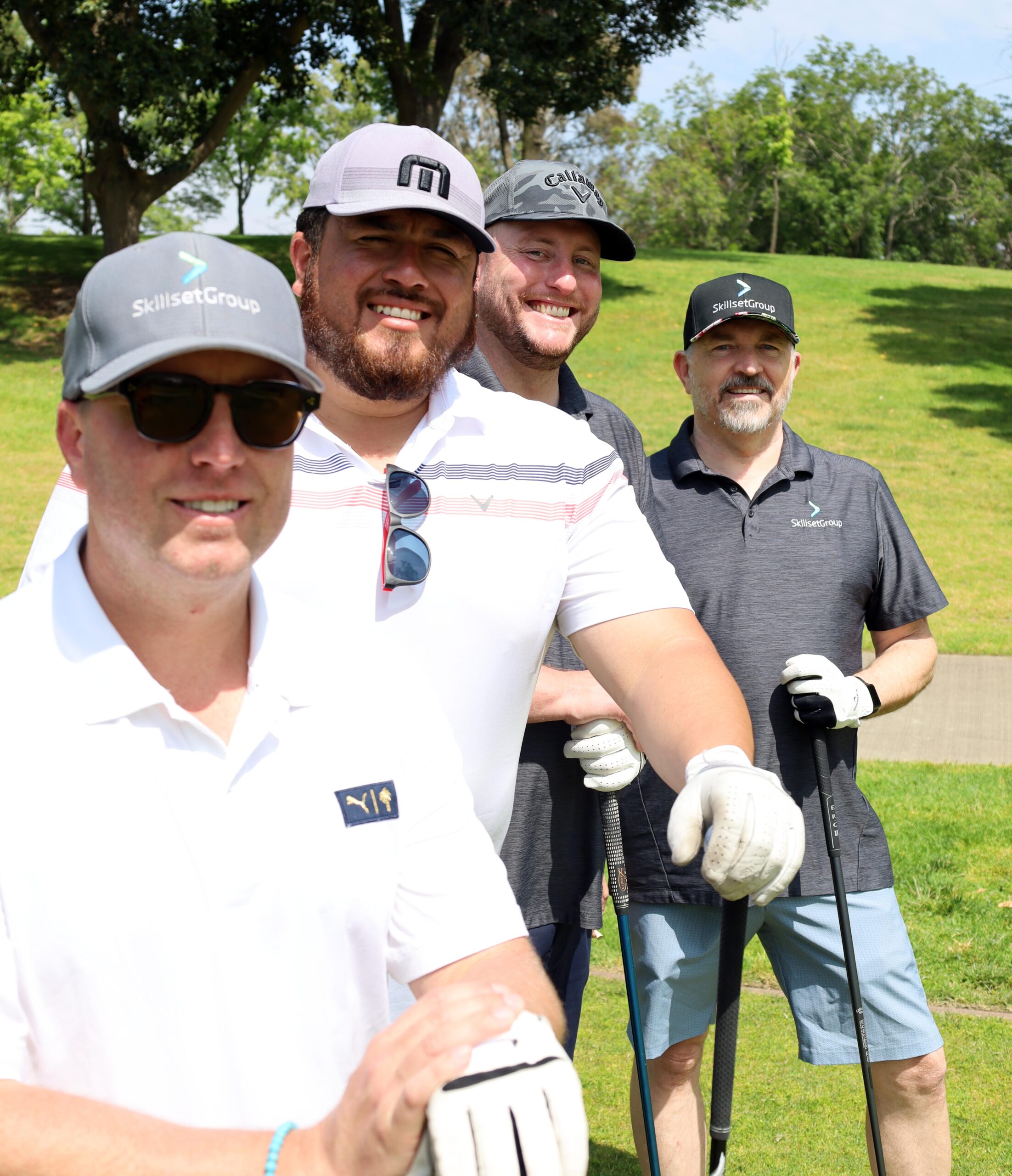 The SkillsetGroup executive team came out to support the Paramount Chamber of Commerce at their 2023 tournament at Los Coyotes country club. From front to back are CEO Clint Armstrong, CMO Jose Baca, Sales VP Dennis Avery and CFO Alex Henderson.