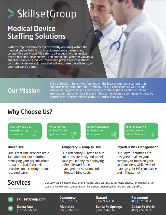 Our Medical Device Manufacturing Staffing solutions overview