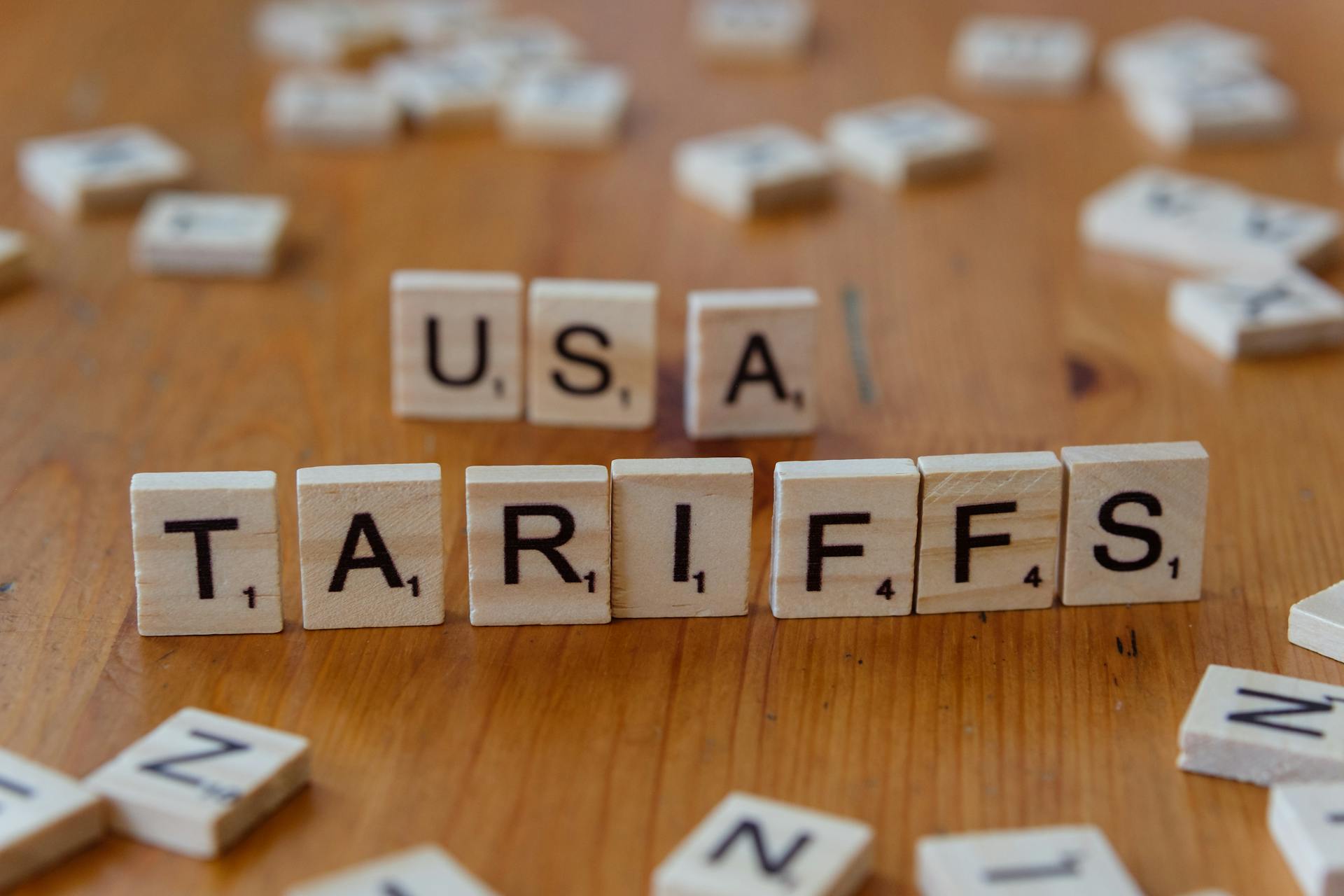 Scrabble letters spelling out the word tariffs